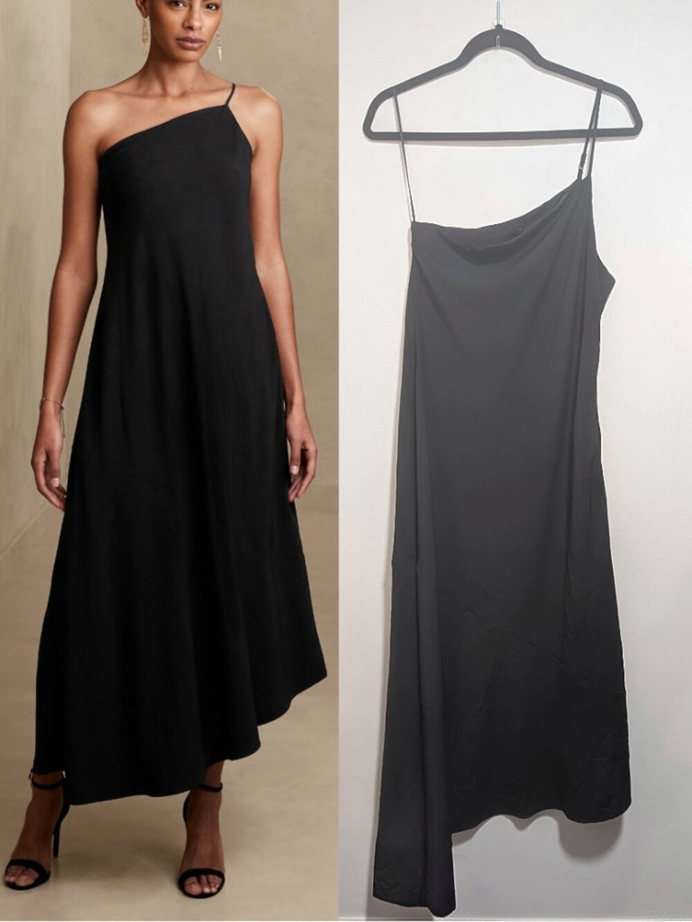 Banana Republic | Asymmetrical Flounce Maxi Dress In Black